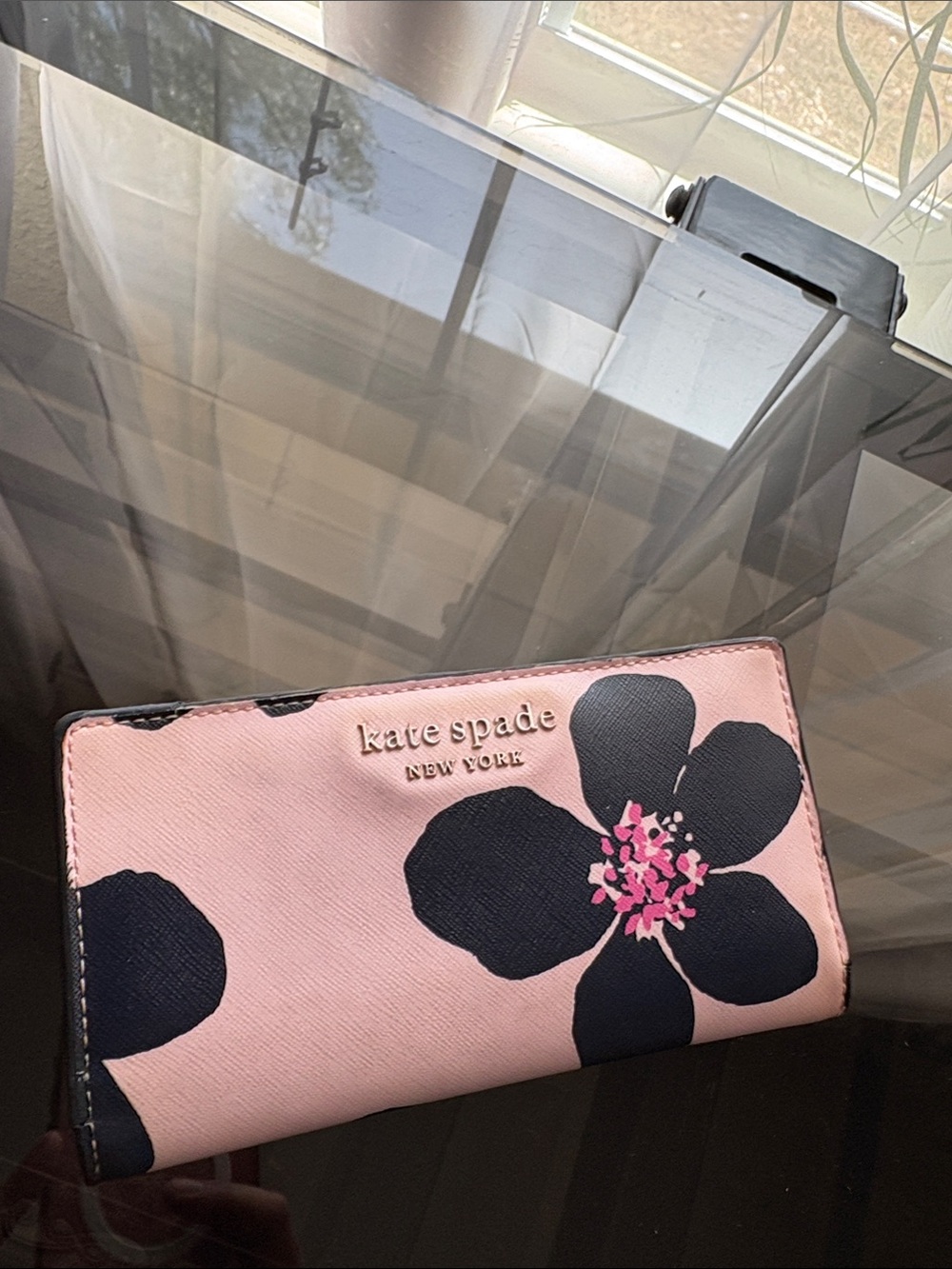 kate spade Pink Wallet with Black Floral Accents